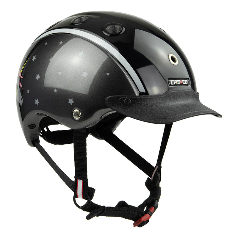 CASCO Kinder Reithelm "Nori" mit Einhorn Design schwarz/grau 50-52 oder 52-56