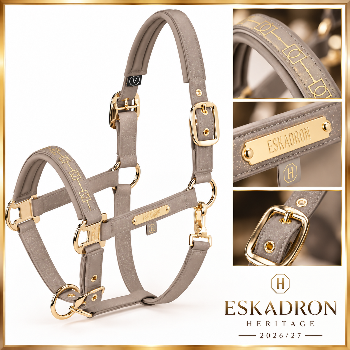 ESKADRON Heritage 2026/27 Halfter Sparkle Double Pin Ash (040) – Goldrahmen und Detailaufnahmen