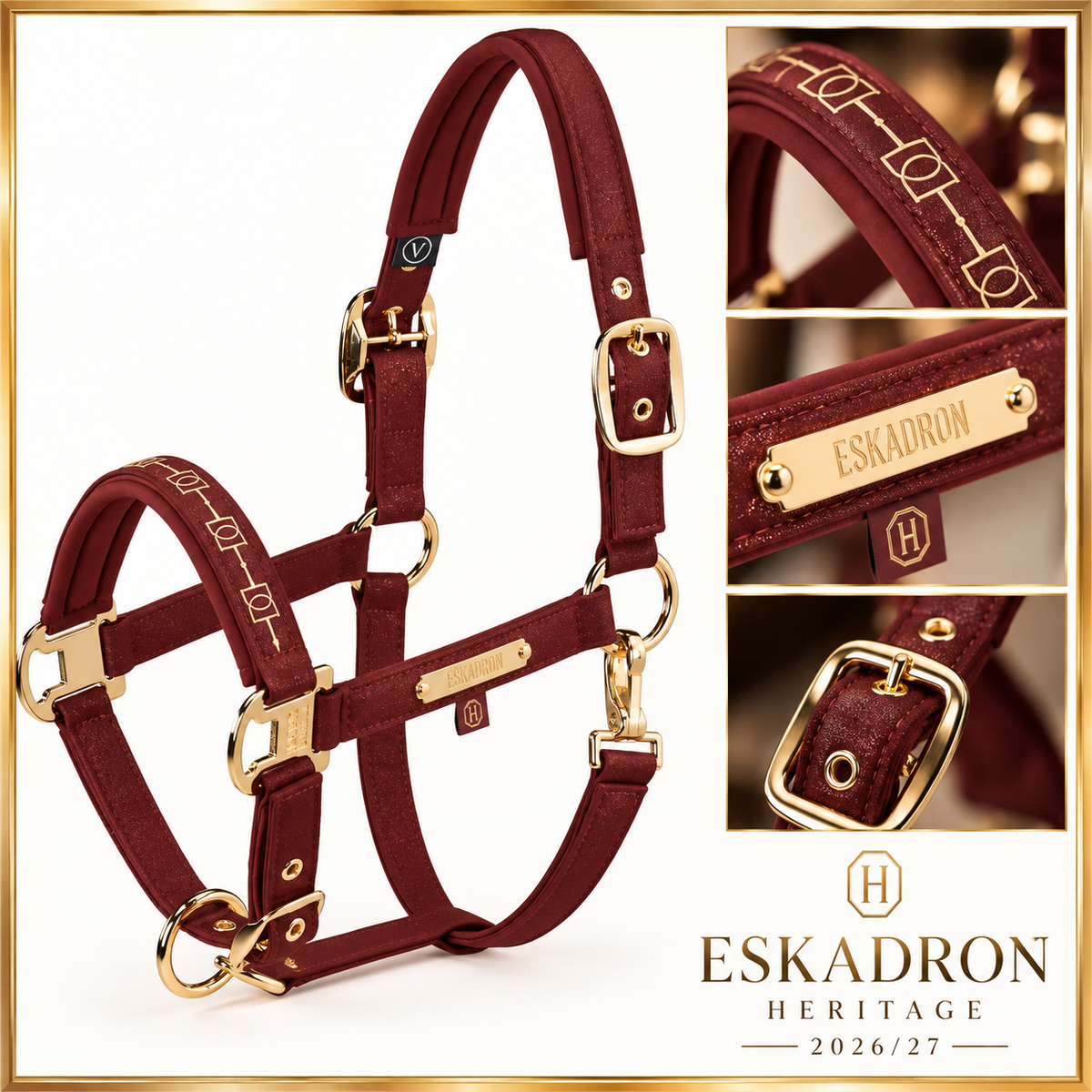 ESKADRON Heritage 2026/27 Sparkle Double Pin Halfter Merlot (960) – Goldrahmen mit Detailansichten