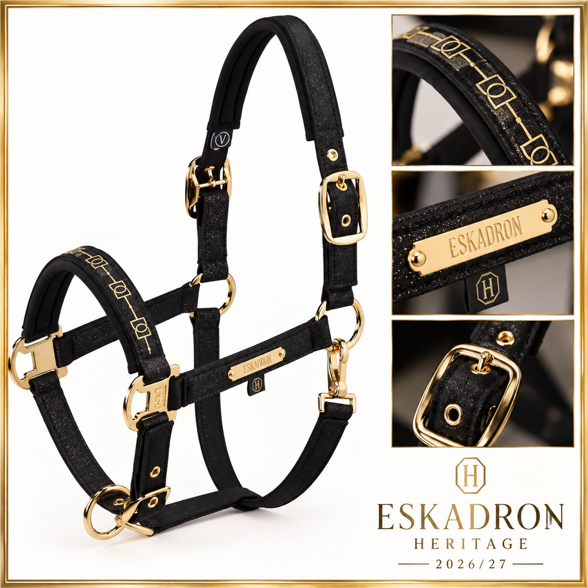 ESKADRON Heritage 2026/27 Halfter Sparkle Double Pin Black (290) – edle goldgerahmte Detailansicht