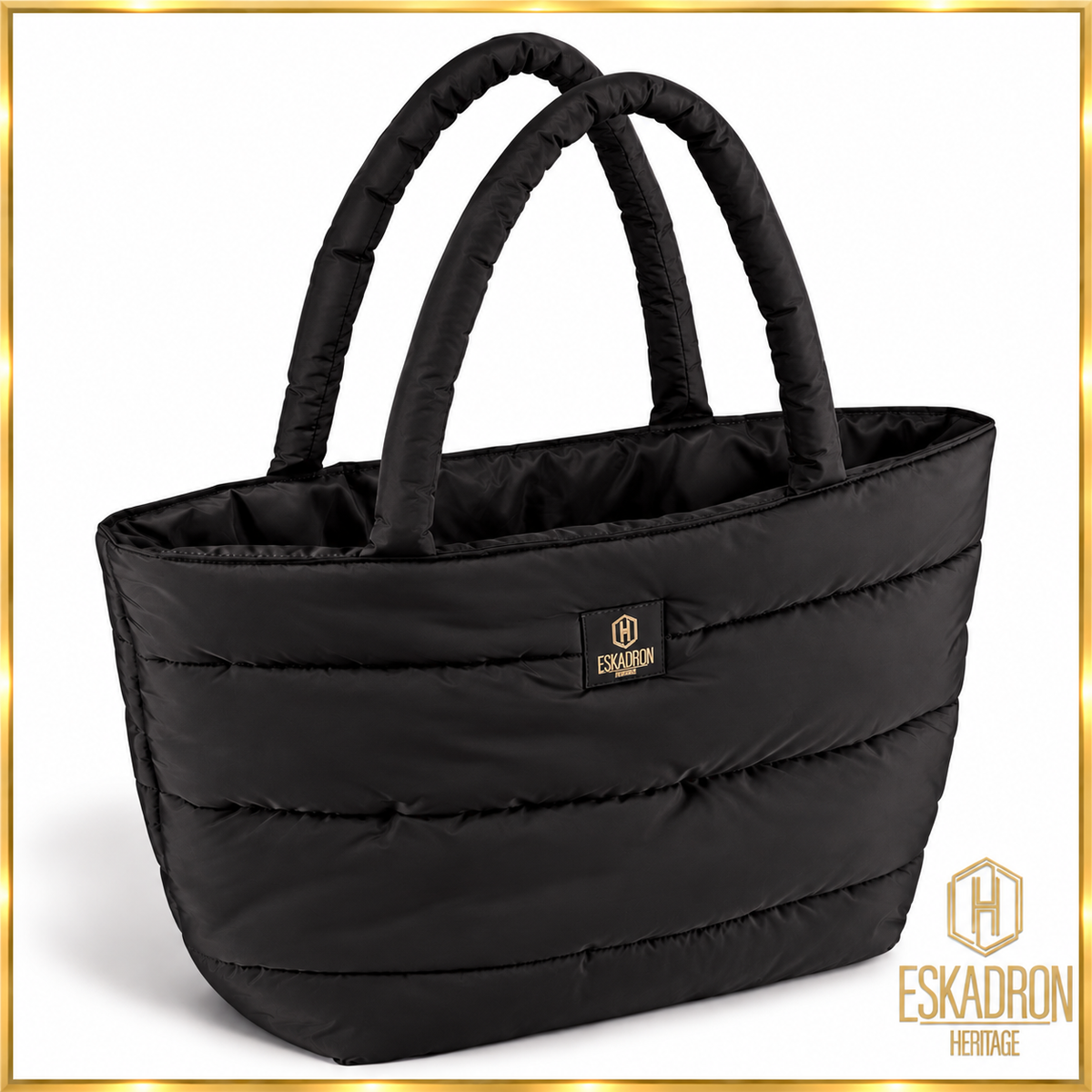 ESKADRON Heritage Shopper Tasche Quilt Black (290) – goldgerahmtes Hauptbild