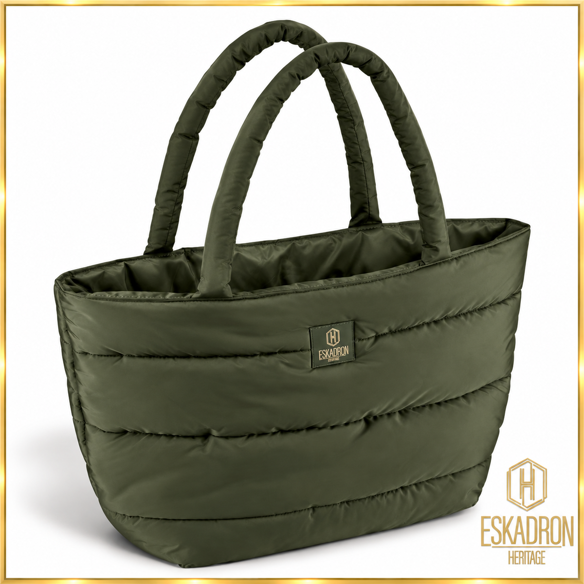 ESKADRON Heritage Shopper Tasche Quilt Deep Moss (150) – goldgerahmtes Hauptbild